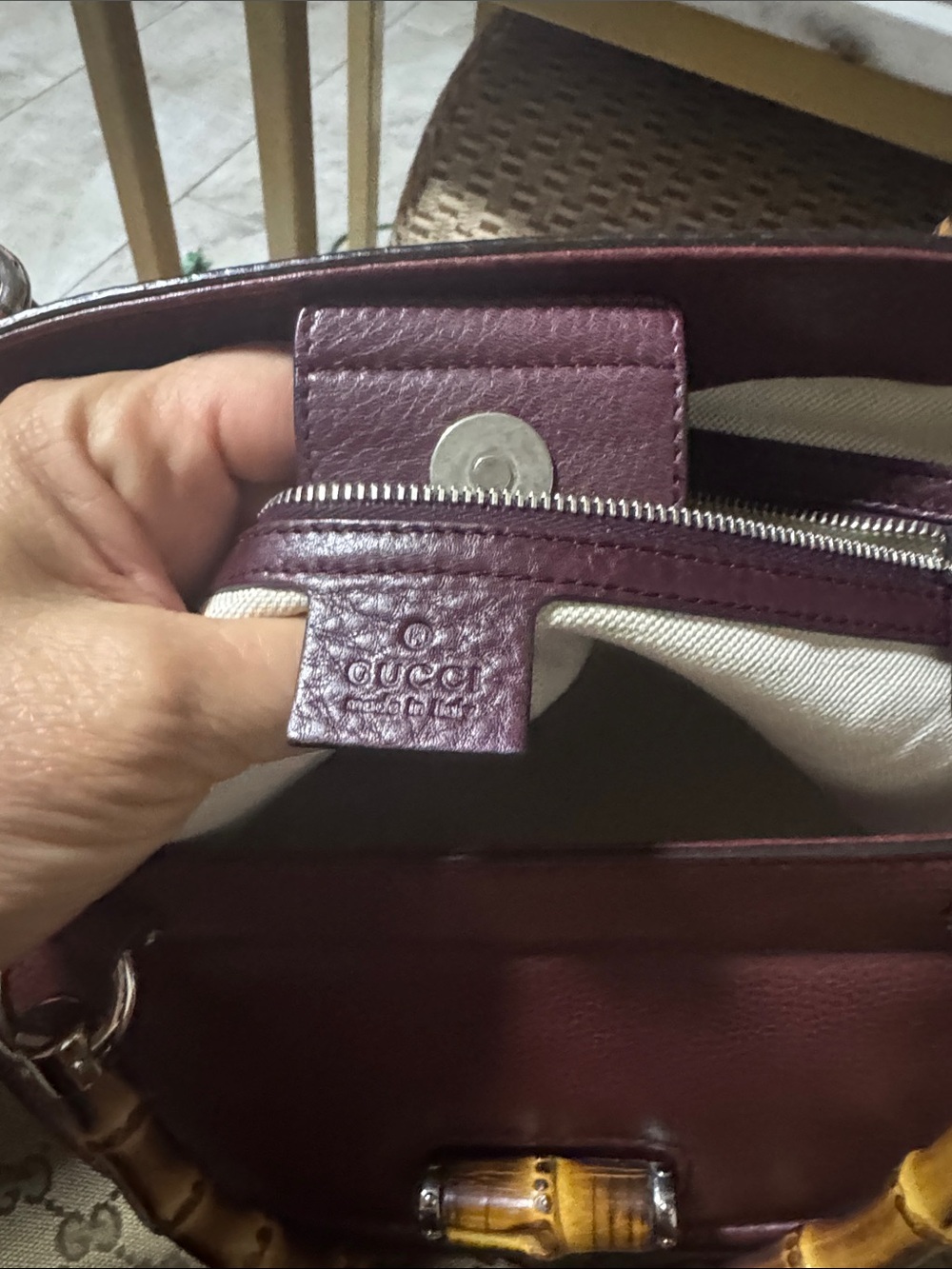 Gucci Maroon and Tan Bamboos HandBag - Picture 7 of 11